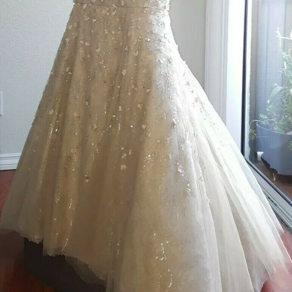 #◇$9,000 NEW CAROLINA HERRERA PRETTY GOLD BLUSH SILVER EMBR CRYSTAL GOWN 10 L - Picture 4 of 12